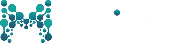 Maicell horizontal logo with coloured icon and white text