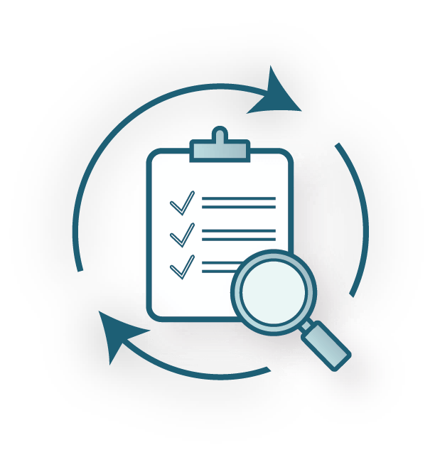 Audit trail icon — circular review cycle representing a reliable audit trail across integration, automation, and intelligence