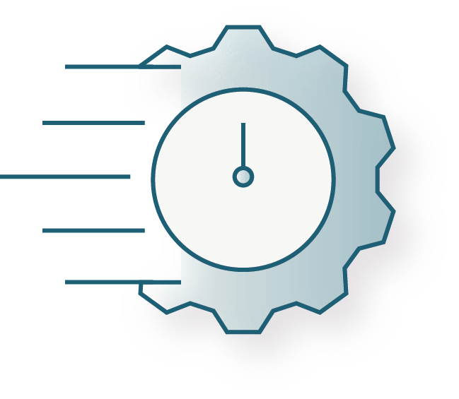 Operations icon — gear with clock representing faster automation cycles without expanding post-hoc review queues light version